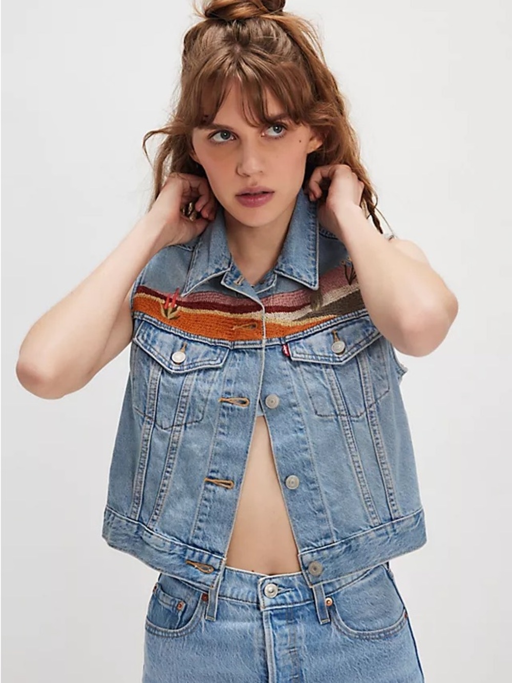 Levi's Light Blue Denim Vest with Multicolor Yoke